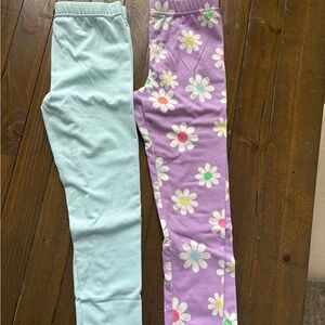 Purple Floral and Light Blue Little Girl Leggings
